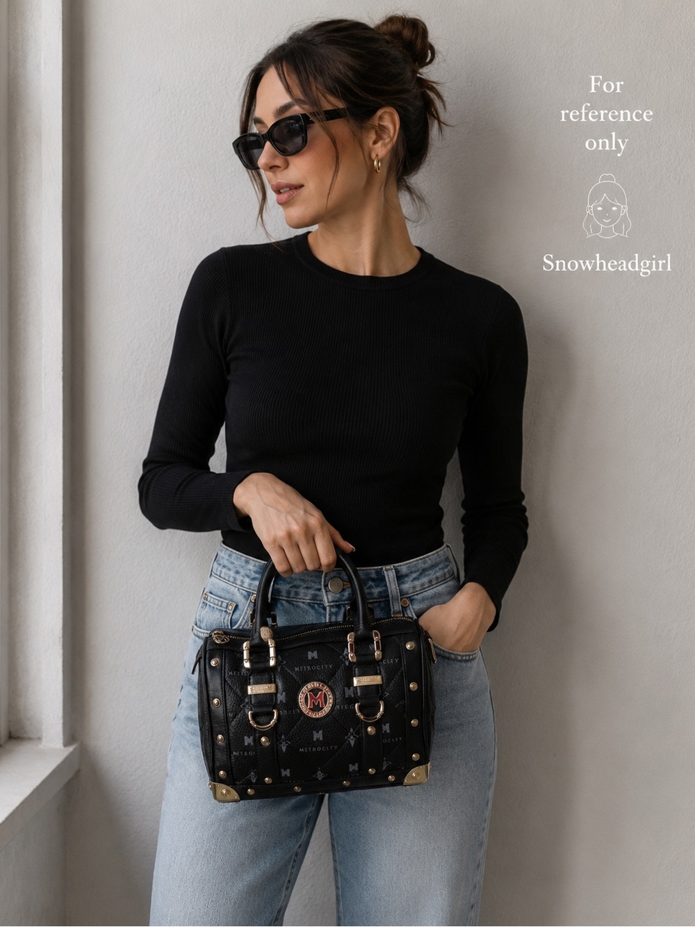 METRO CITY  - Black Studded Leather Speedy Doctor Dr. Bag Italy